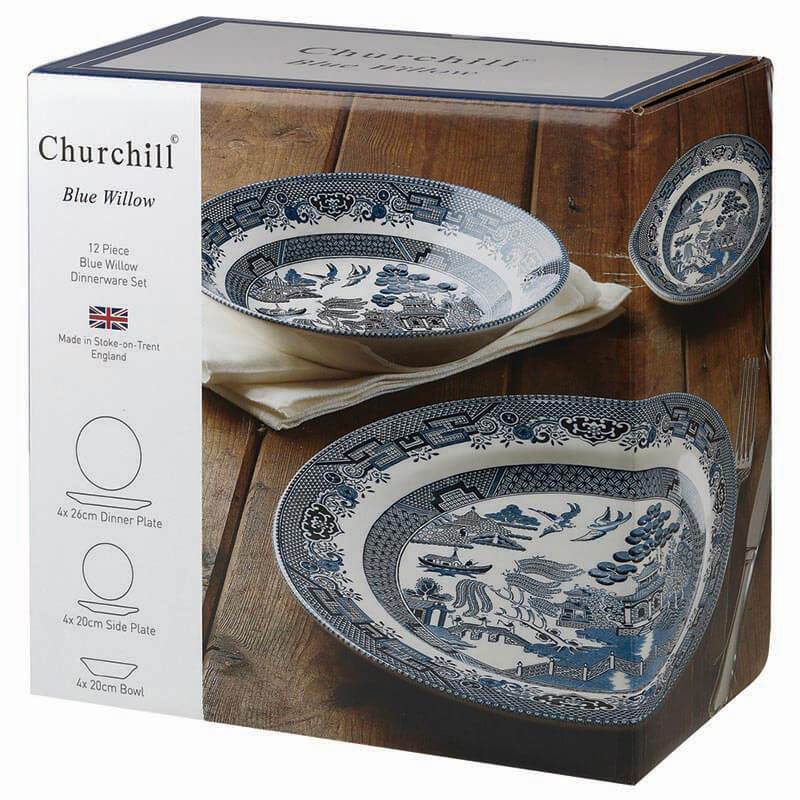 Churchill Blue Willow Plates Bowls Cups 20 Piece Dinner Set, Made