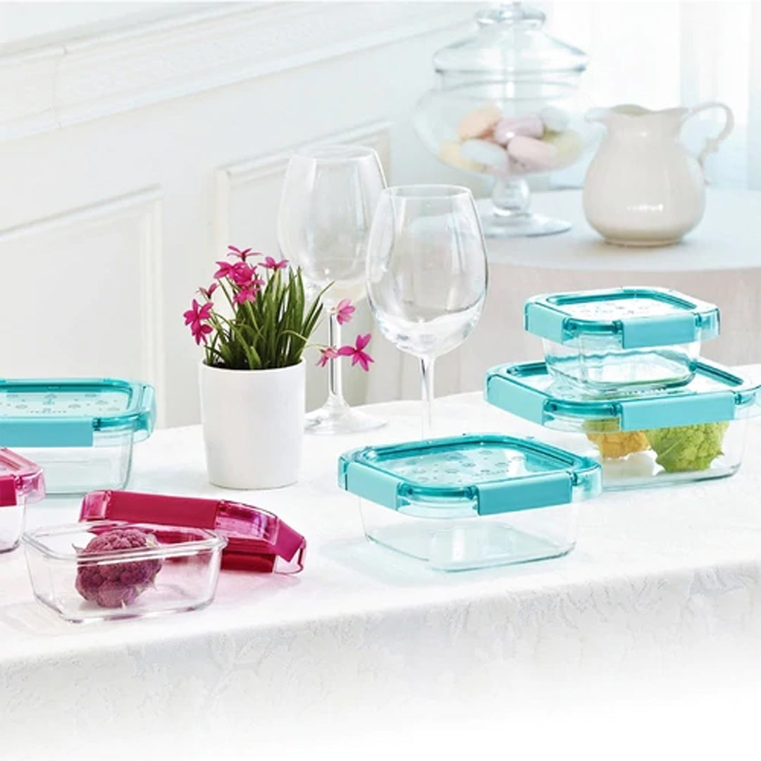 Komax Ice Glass Premium Rectangular Food Storage Container, 820 ml (Mint) - Whole and All