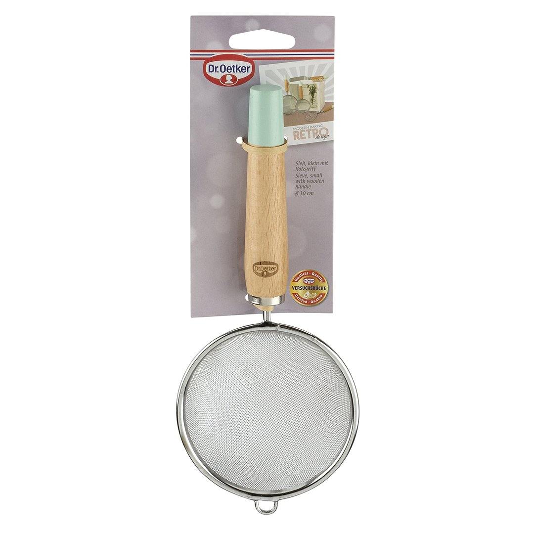 Dr. Oetker "Retro" Powder Sugar Sieve With Wooden Handle, Light Green/Brown/Silver, 10X22.5 Cm - Whole and All