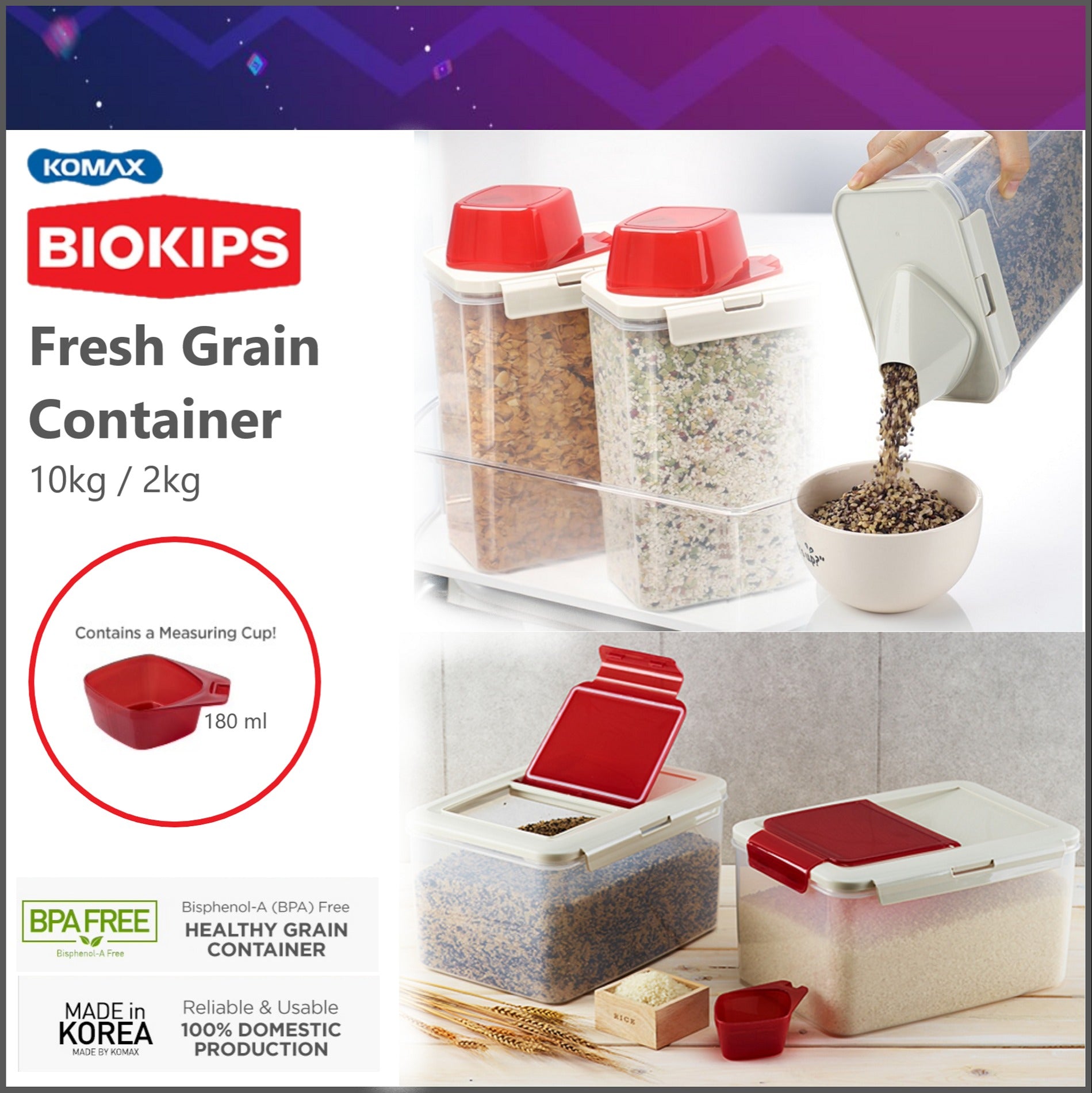 Komax Biokips Fresh Grain Container, 2 Kg - Whole and All