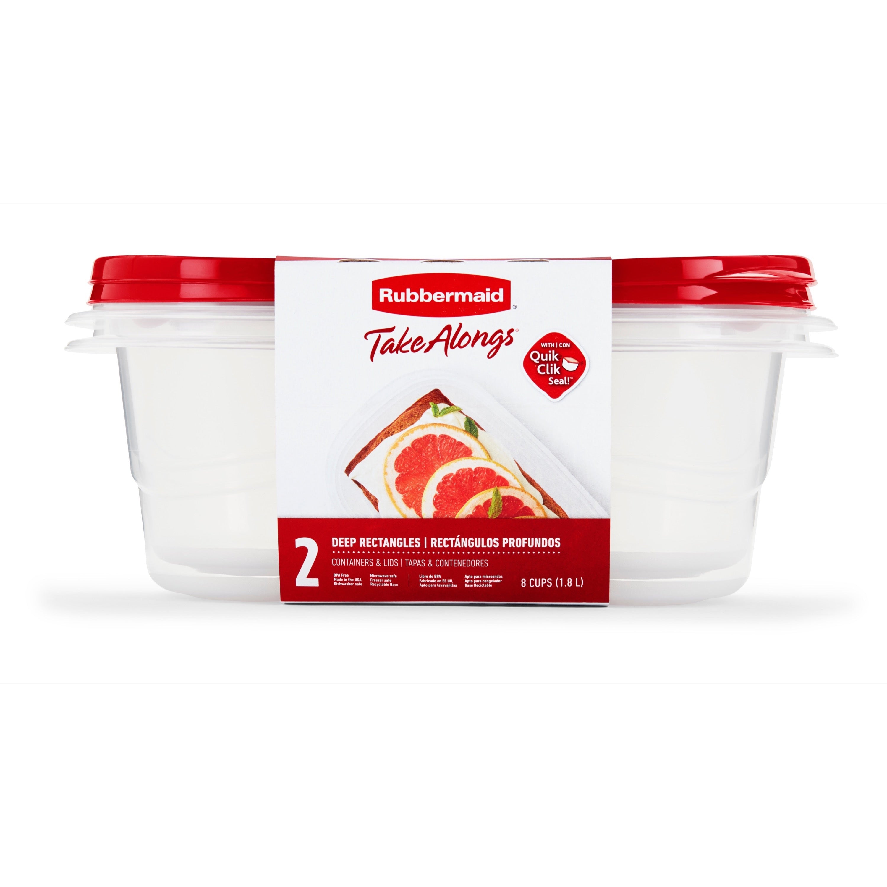 Rubbermaid Takealongs Deep Rectangle Food Storage Container, 1.8 (2 Pack)