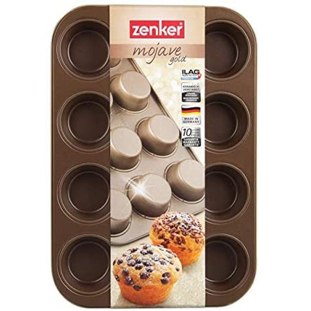 Zenker  "Mojave Gold" 12 Cup Muffin-Tin, Gold/Mahagony, 38.5X26.5X3 cm - Whole and All
