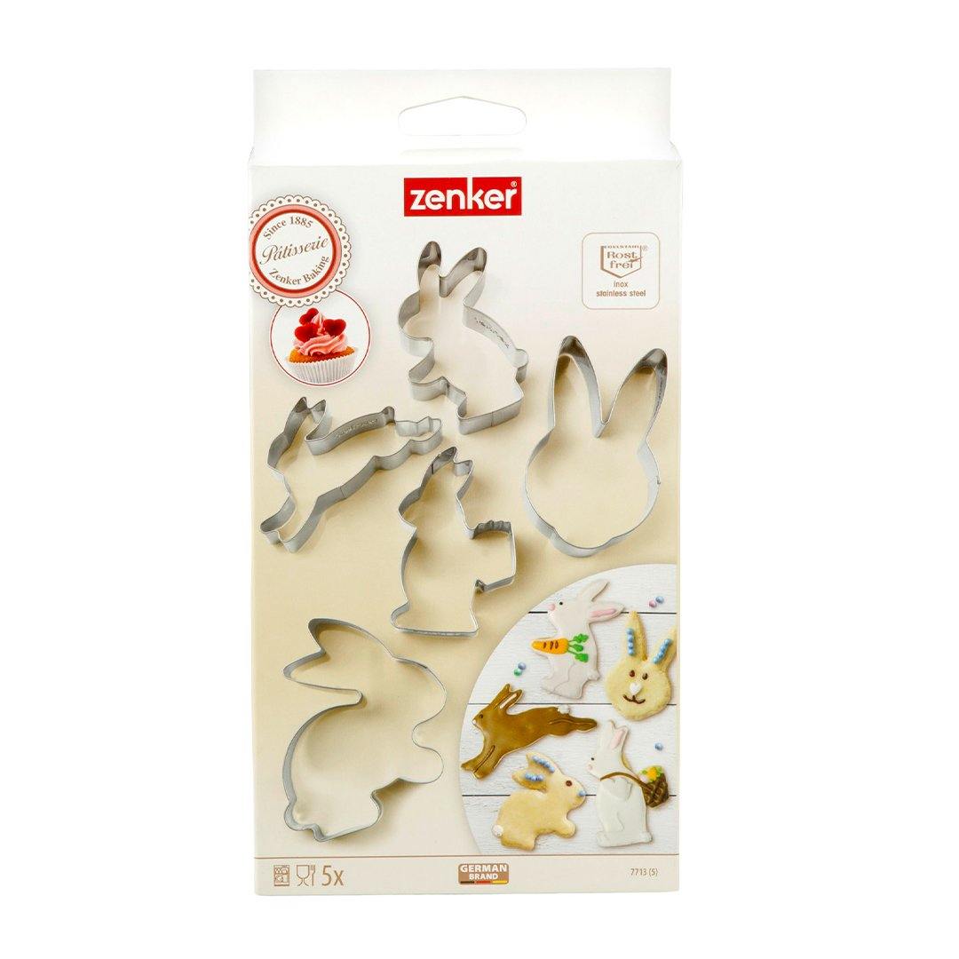 Zenker Cookie Cutter Set Easter Bunny 5Pcs, 18/10 Steel, 9.3X5.8X2.6 cm - Whole and All
