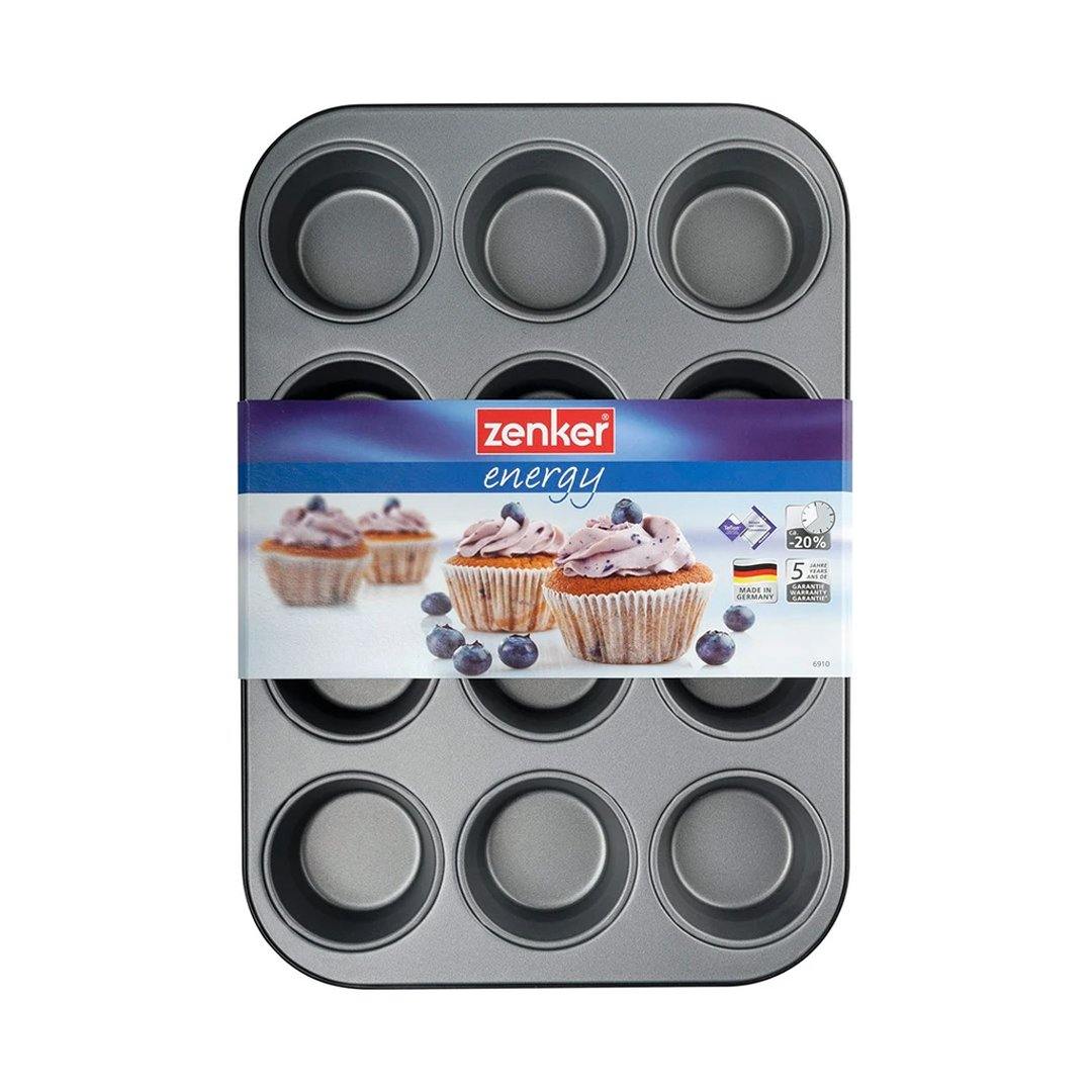 Zenker  "Energy" 12 Cup Muffin-Tin, Anthracite Silver, 38.5X26.5X3 cm - Whole and All