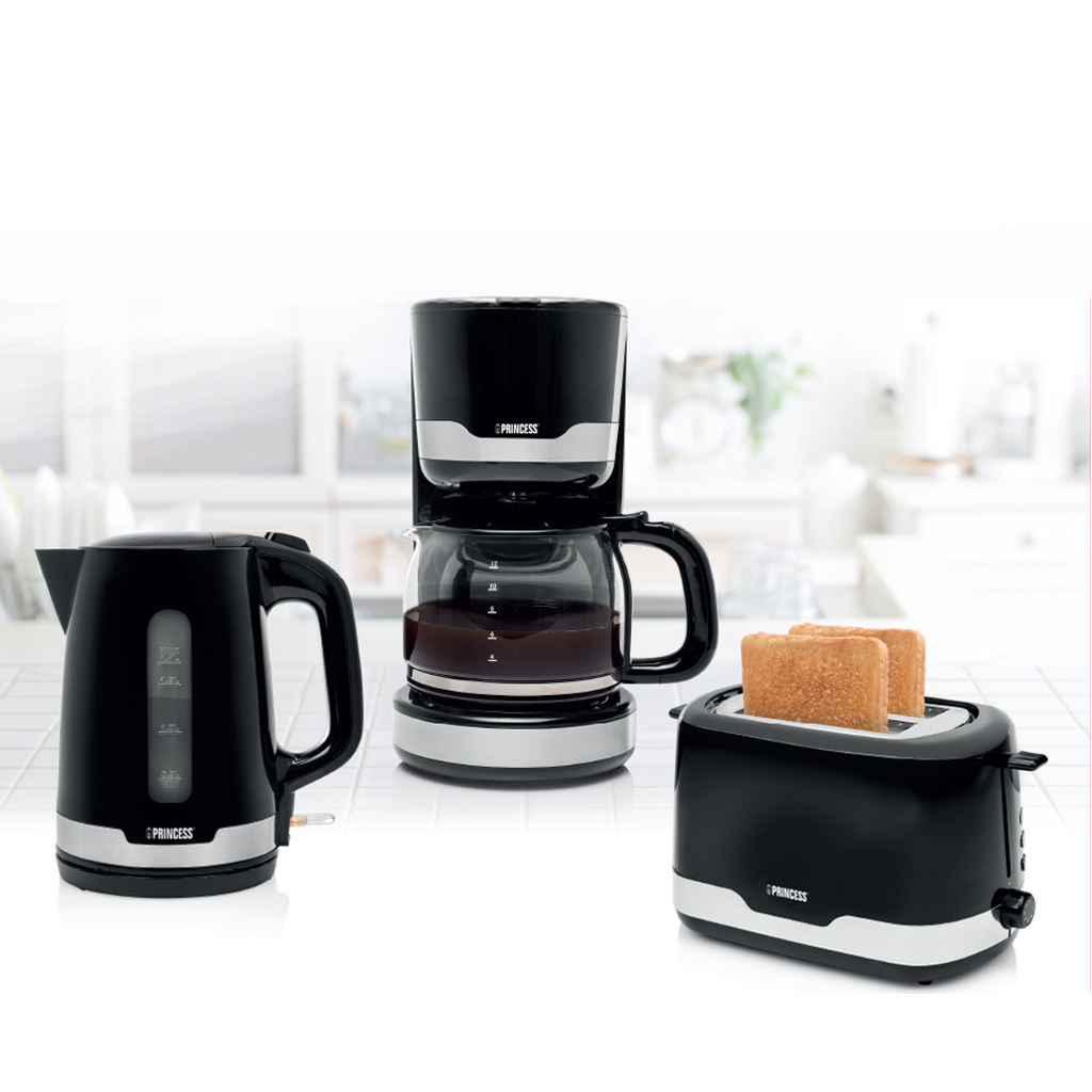 Princess Breakfast Set Toaster & Kettle, Stainless Steel & Coffee Maker